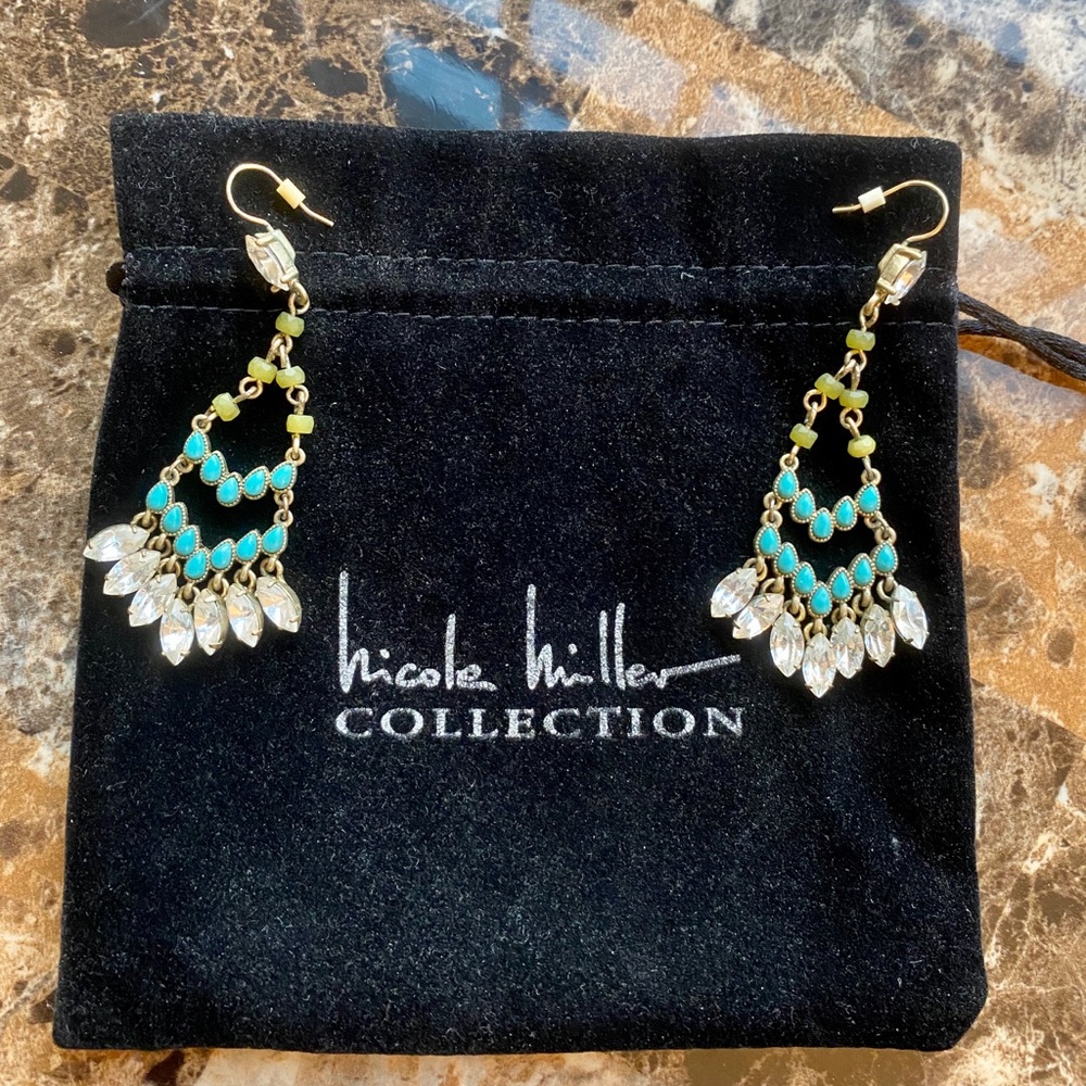 Nicole Miller Turquoise Jade Rhinestone Earrings